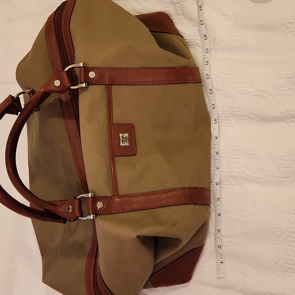 Cutter & Buck Brown Leather And Tan Canvas Weekender Bag